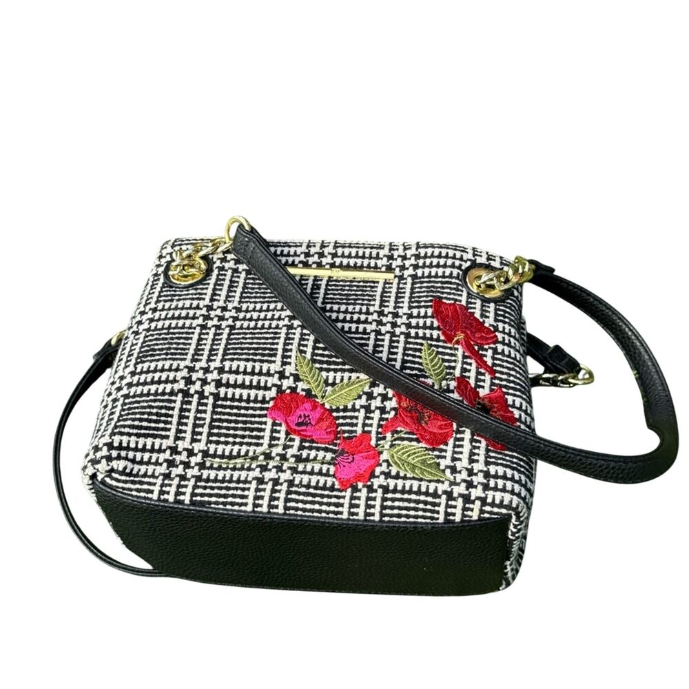 Liz Claiborne Floral Embroidered Shoulder Bag - Black & White Chain Strap